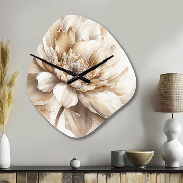 Single Beige Flower III - Asymmetric Metal Wall Clock